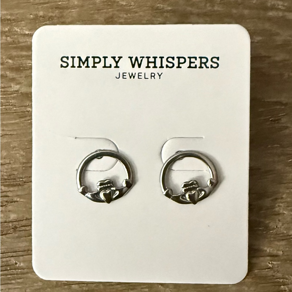Sleek Silver Claddagh Stud Earrings
